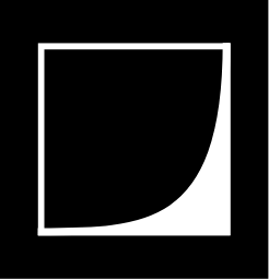 Supplied accelerationist symbol: a white curve rising sharply inside a square.